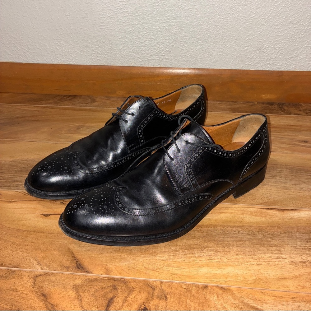 Moreschi Black Leather Shoes (brogue detail) – Made in Italy - mens size 10.5
